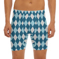 Soft Blue Argyle Pattern Print Men's Long Boxer Briefs