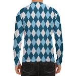 Soft Blue Argyle Pattern Print Men's Long Sleeve Rash Guard
