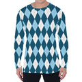 Soft Blue Argyle Pattern Print Men's Long Sleeve T-Shirt