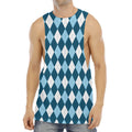 Soft Blue Argyle Pattern Print Men's Muscle Tank Top