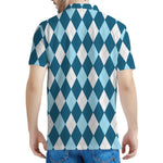 Soft Blue Argyle Pattern Print Men's Polo Shirt