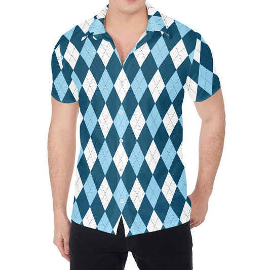 Soft Blue Argyle Pattern Print Men's Shirt