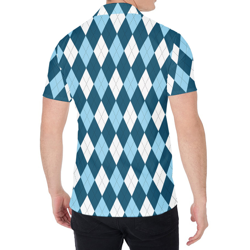 Soft Blue Argyle Pattern Print Men's Shirt