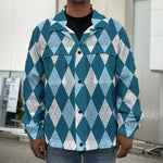 Soft Blue Argyle Pattern Print Men's Shirt Jacket
