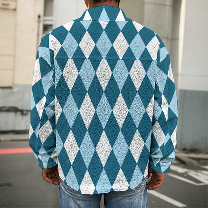Soft Blue Argyle Pattern Print Men's Shirt Jacket
