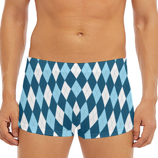 Soft Blue Argyle Pattern Print Men's Short Boxer Briefs