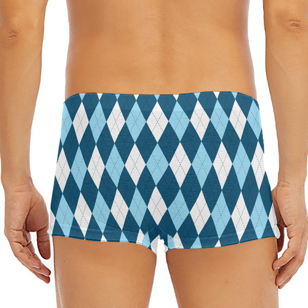 Soft Blue Argyle Pattern Print Men's Short Boxer Briefs