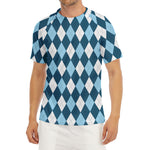 Soft Blue Argyle Pattern Print Men's Short Sleeve Rash Guard