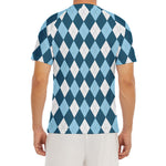 Soft Blue Argyle Pattern Print Men's Short Sleeve Rash Guard