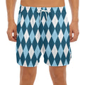 Soft Blue Argyle Pattern Print Men's Split Running Shorts