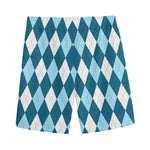 Soft Blue Argyle Pattern Print Men's Sports Shorts