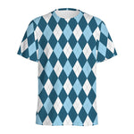 Soft Blue Argyle Pattern Print Men's Sports T-Shirt