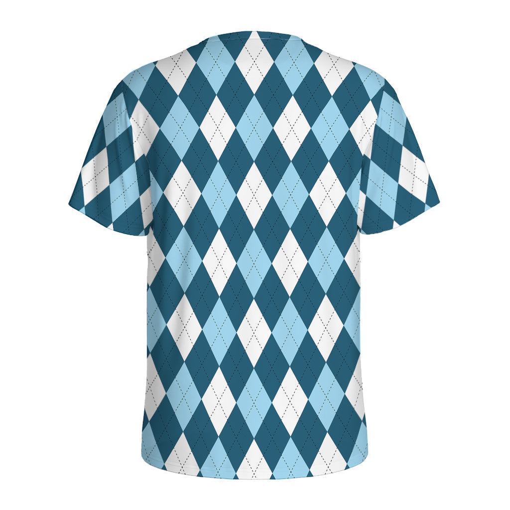 Soft Blue Argyle Pattern Print Men's Sports T-Shirt