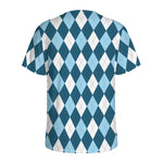 Soft Blue Argyle Pattern Print Men's Sports T-Shirt