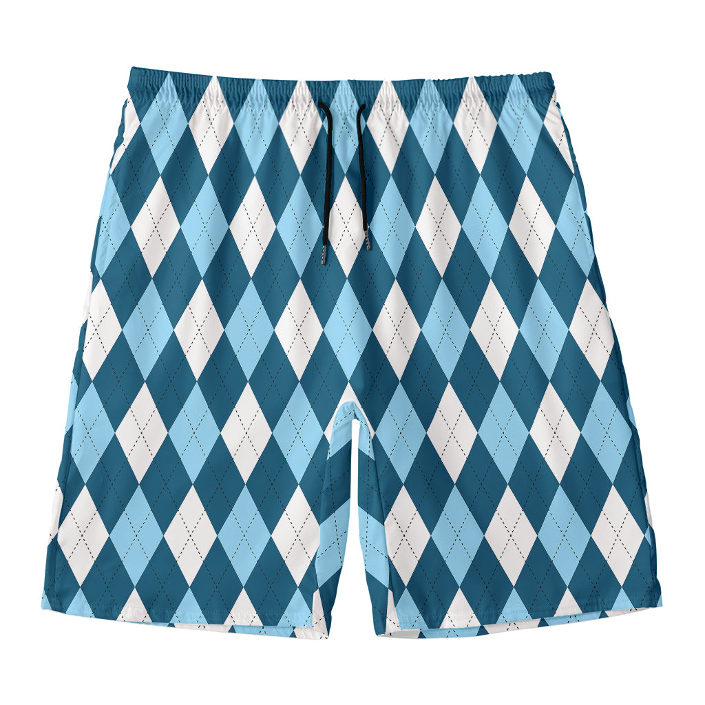 Soft Blue Argyle Pattern Print Men's Swim Trunks