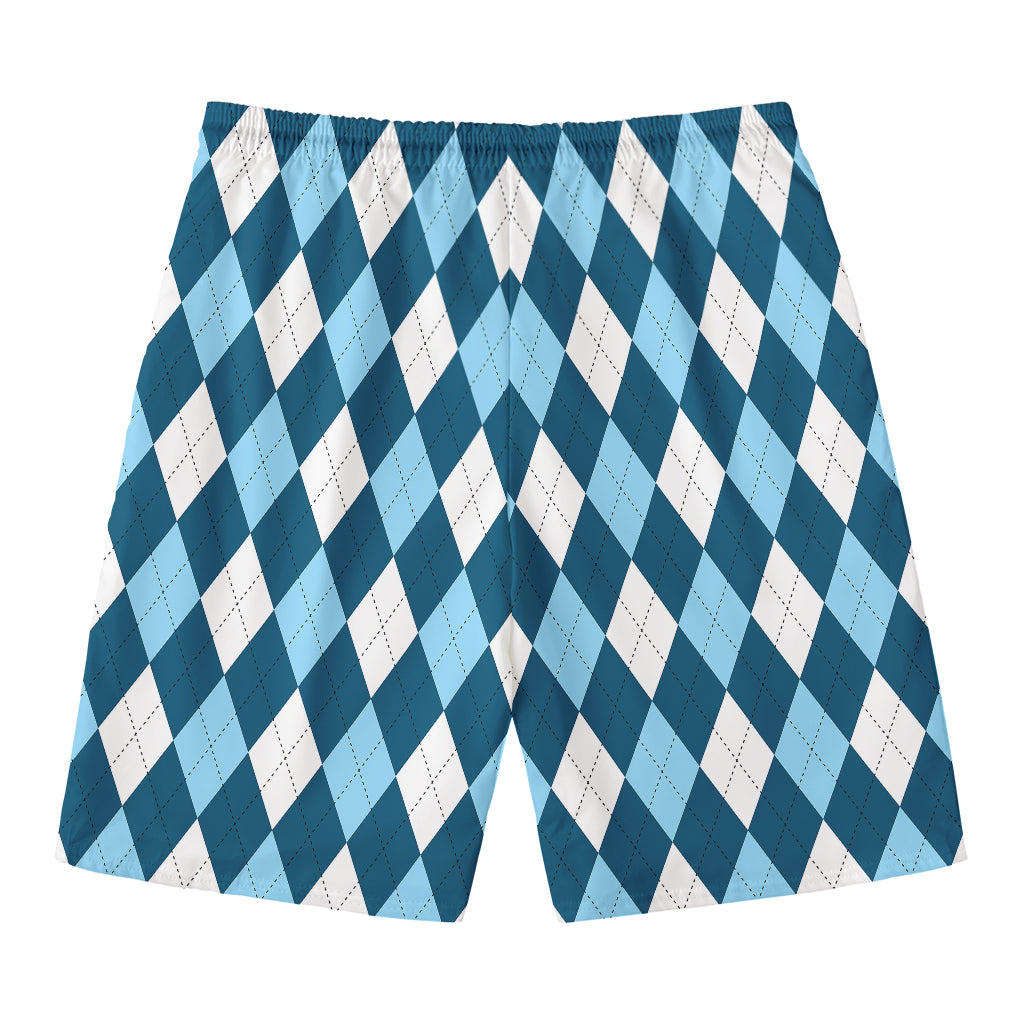 Soft Blue Argyle Pattern Print Men's Swim Trunks