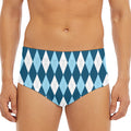 Soft Blue Argyle Pattern Print Men's Triangle Swim Briefs