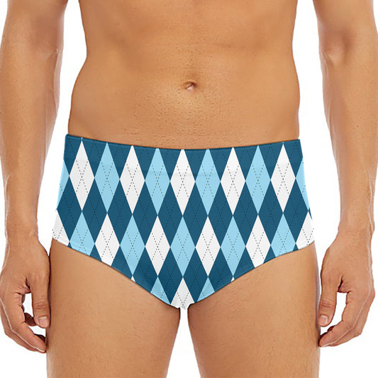 Soft Blue Argyle Pattern Print Men's Triangle Swim Briefs