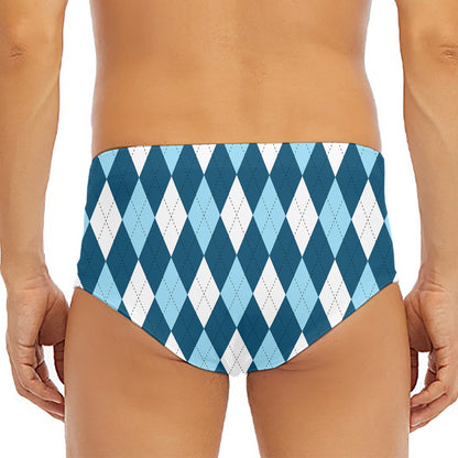 Soft Blue Argyle Pattern Print Men's Triangle Swim Briefs