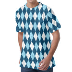 Soft Blue Argyle Pattern Print Men's Velvet T-Shirt