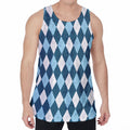 Soft Blue Argyle Pattern Print Men's Velvet Tank Top