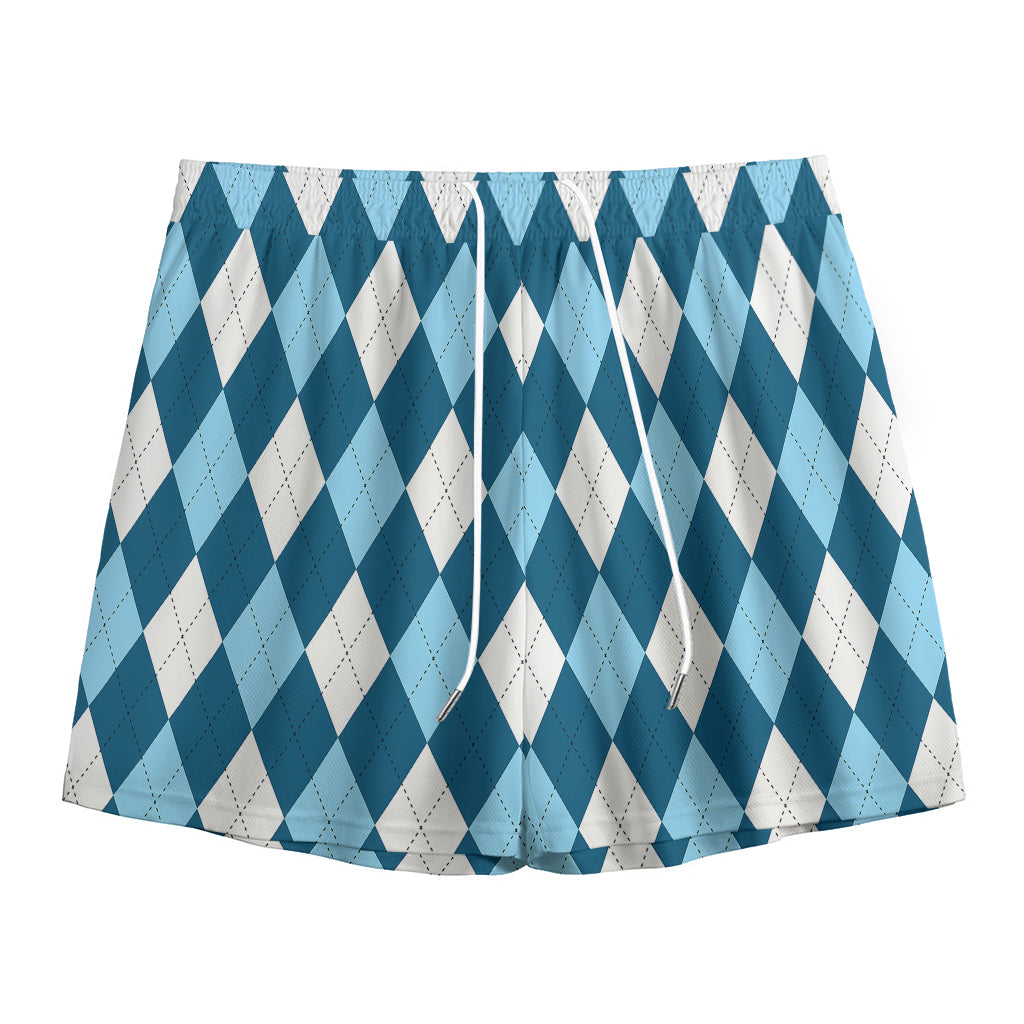 Soft Blue Argyle Pattern Print Mesh Shorts