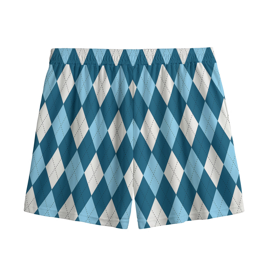 Soft Blue Argyle Pattern Print Mesh Shorts