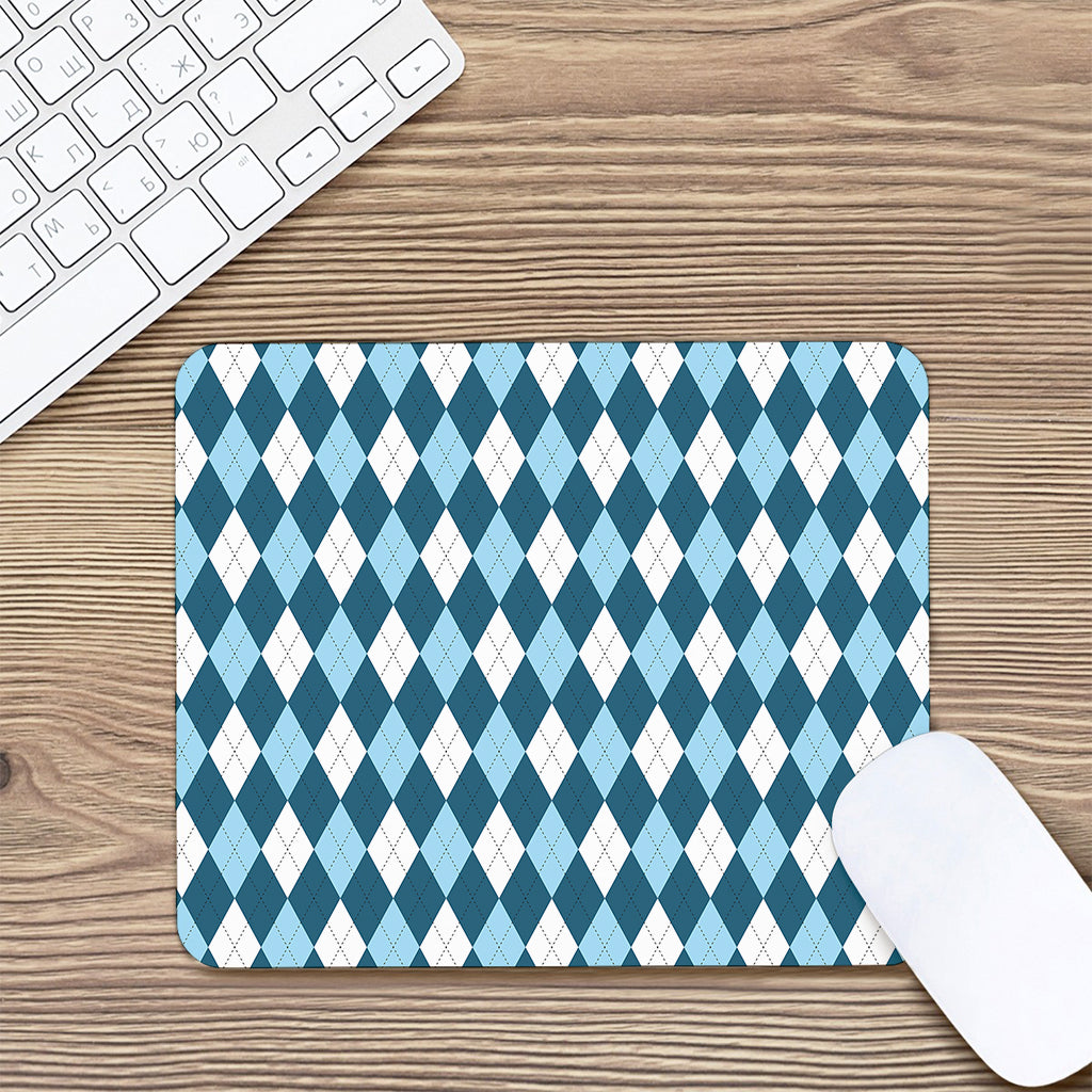 Soft Blue Argyle Pattern Print Mouse Pad