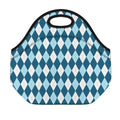 Soft Blue Argyle Pattern Print Neoprene Lunch Bag