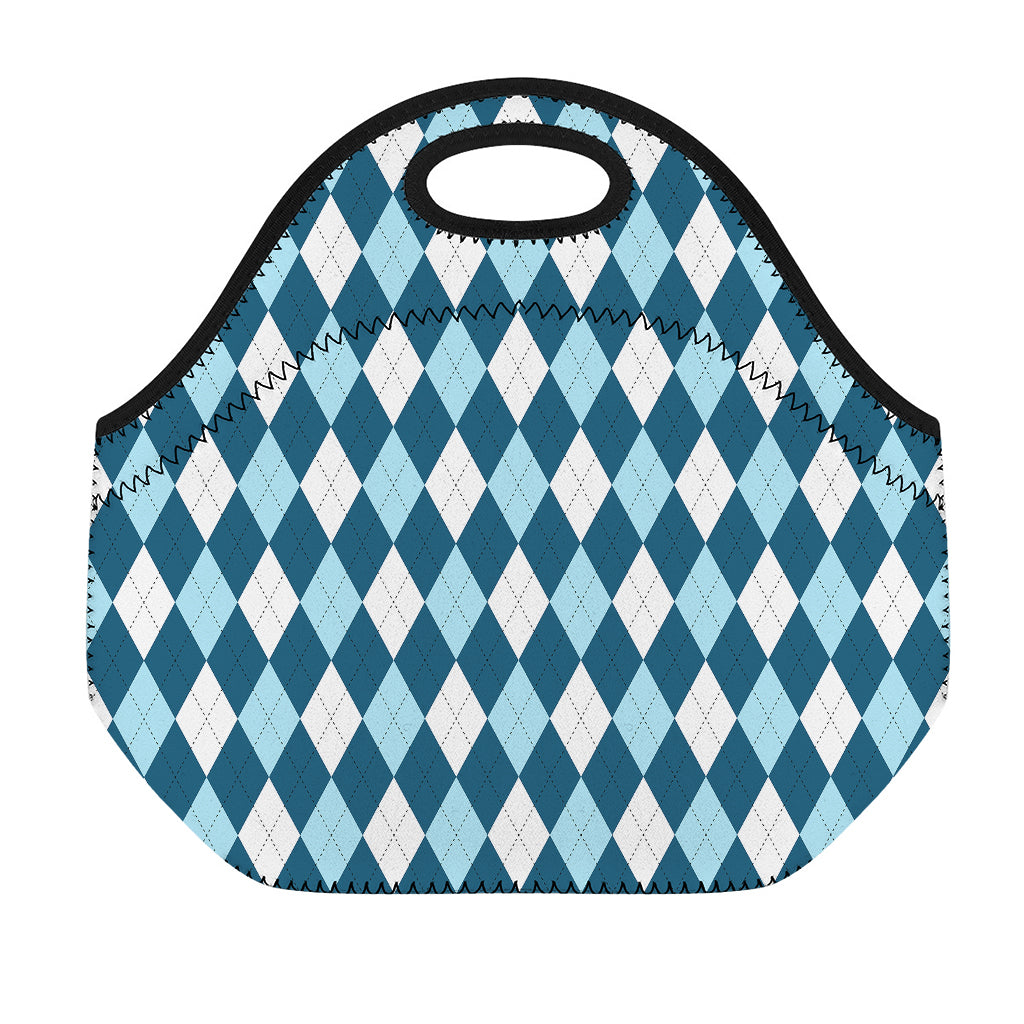 Soft Blue Argyle Pattern Print Neoprene Lunch Bag