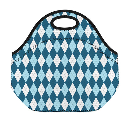 Soft Blue Argyle Pattern Print Neoprene Lunch Bag