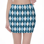 Soft Blue Argyle Pattern Print Pencil Mini Skirt
