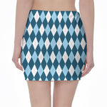 Soft Blue Argyle Pattern Print Pencil Mini Skirt