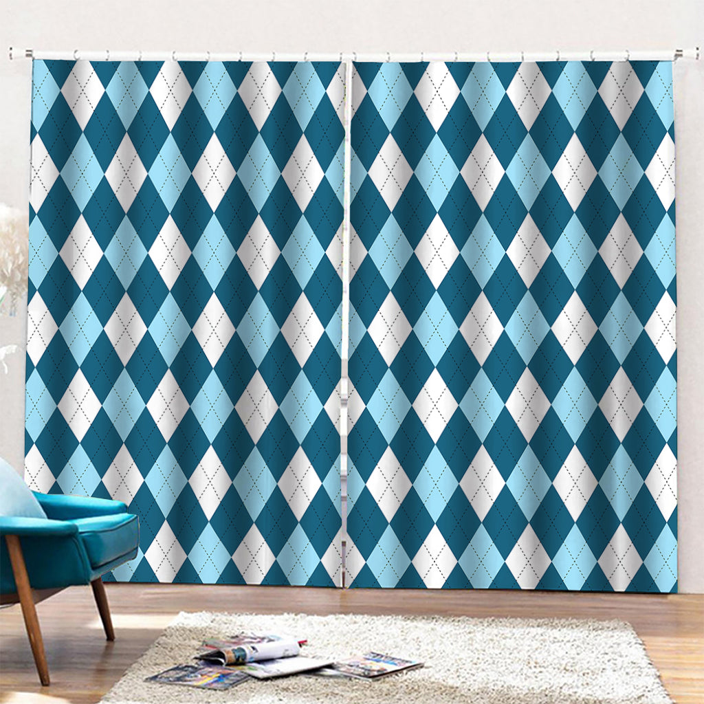 Soft Blue Argyle Pattern Print Pencil Pleat Curtains