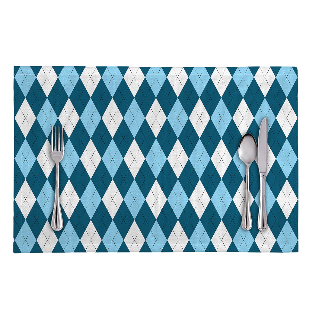 Soft Blue Argyle Pattern Print Placemat
