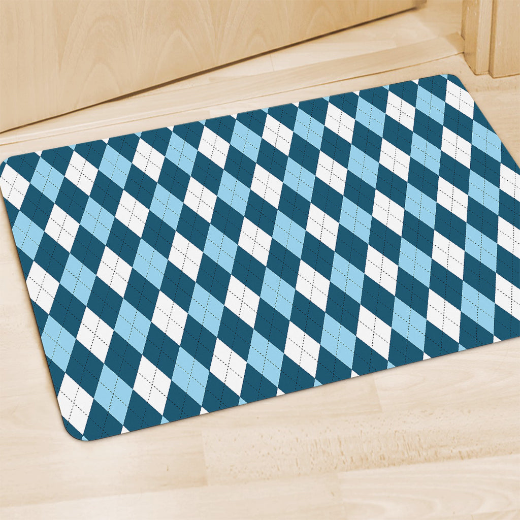 Soft Blue Argyle Pattern Print Polyester Doormat