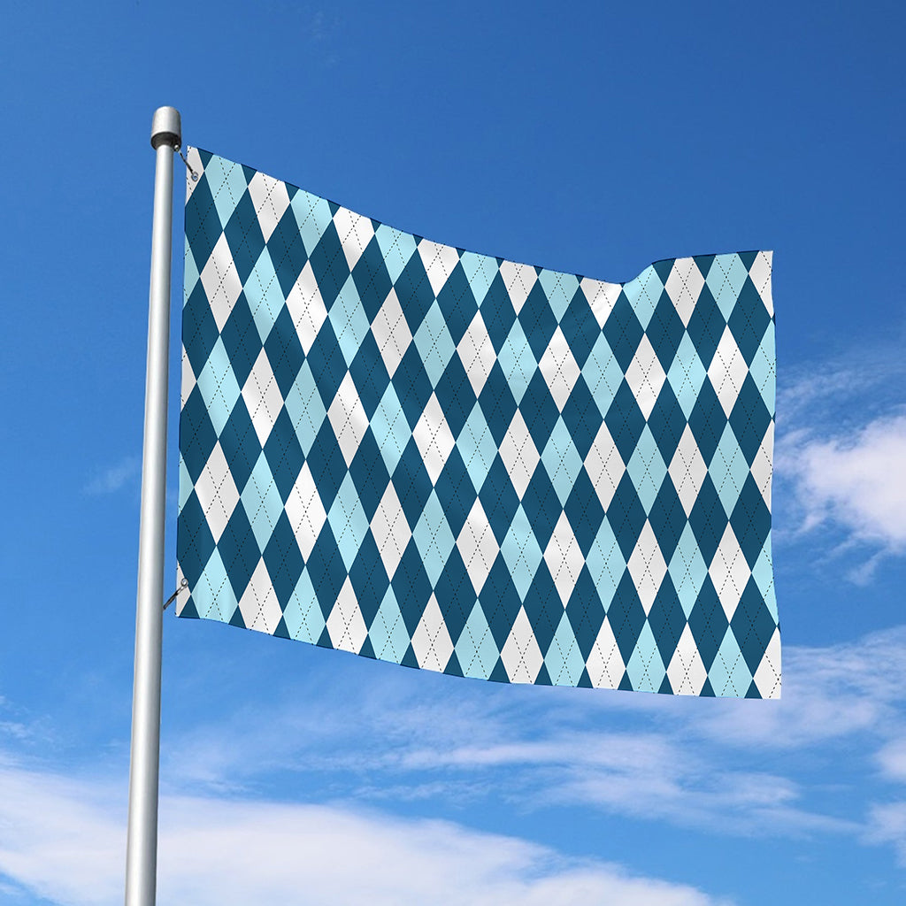 Soft Blue Argyle Pattern Print Polyester Flag