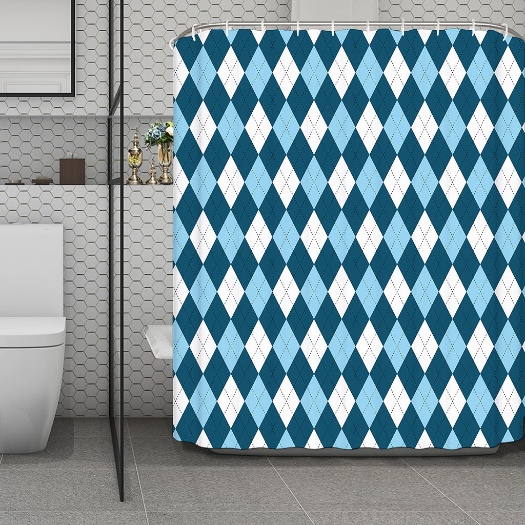 Soft Blue Argyle Pattern Print Polyester Shower Curtain