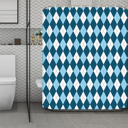 Soft Blue Argyle Pattern Print Polyester Shower Curtain