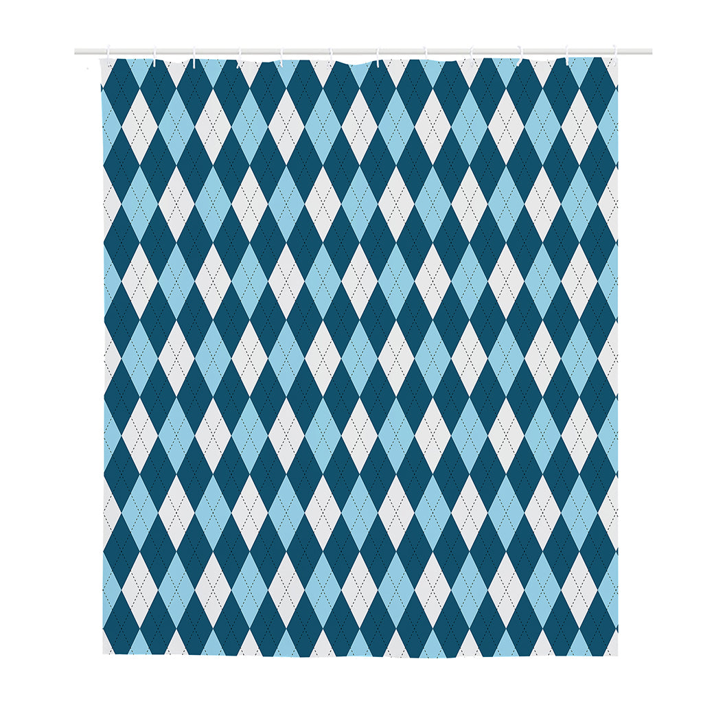Soft Blue Argyle Pattern Print Polyester Shower Curtain