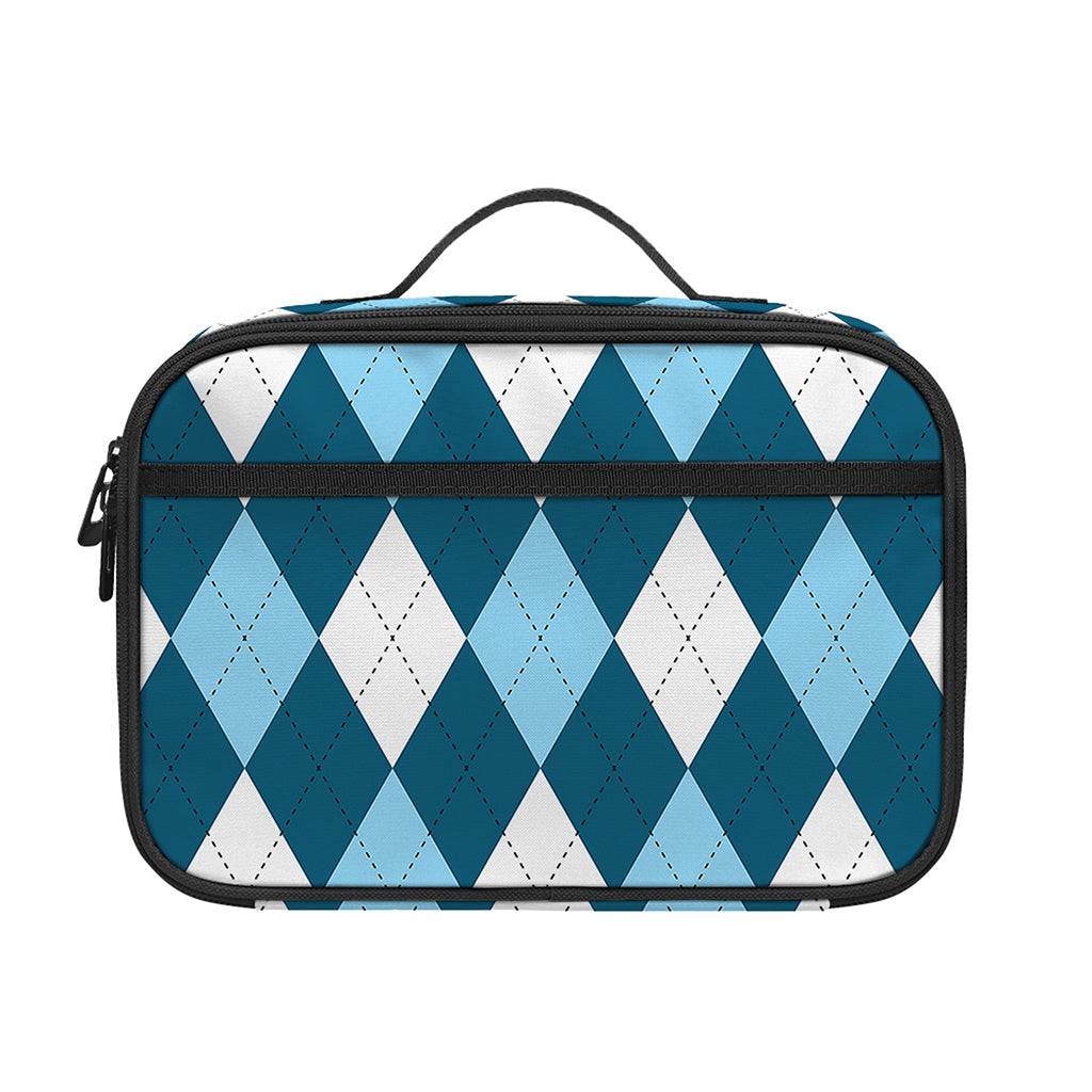 Soft Blue Argyle Pattern Print Portable Lunch Bag