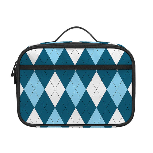 Soft Blue Argyle Pattern Print Portable Lunch Bag