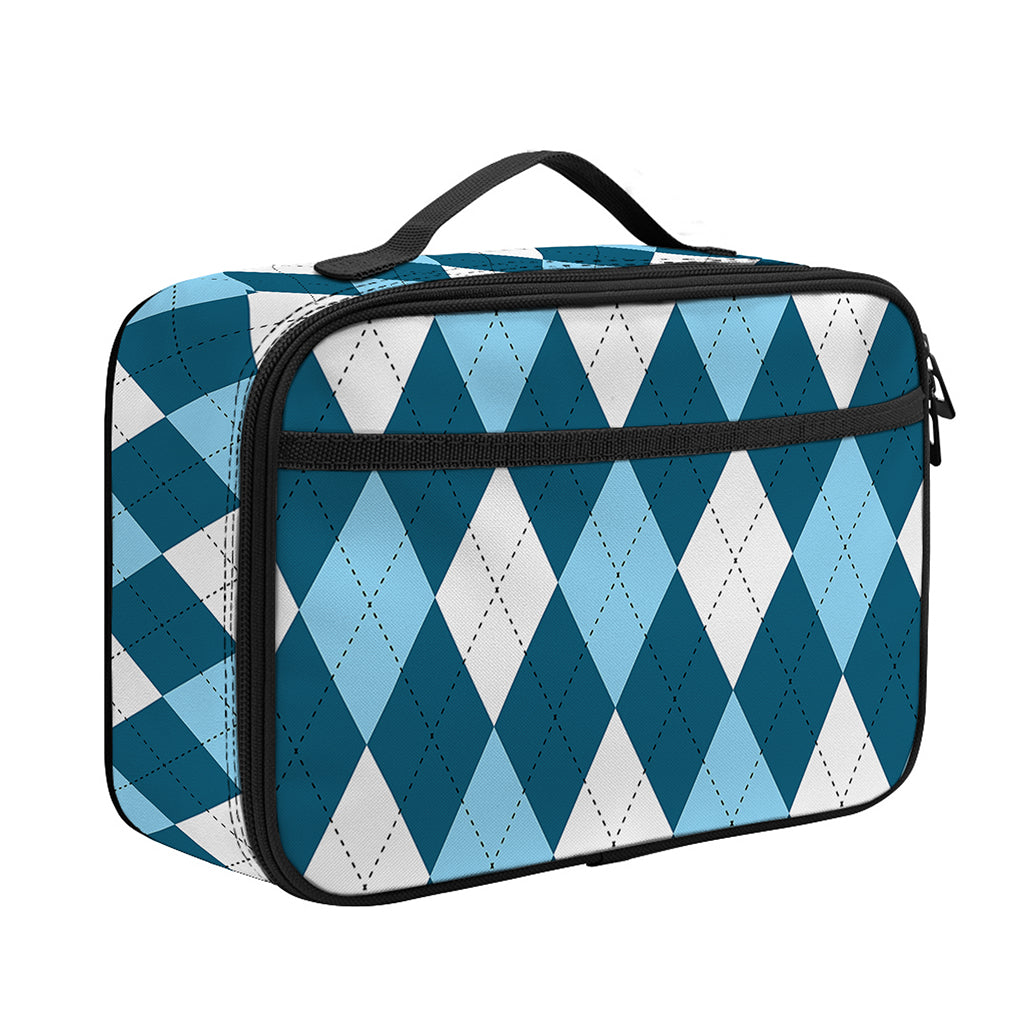 Soft Blue Argyle Pattern Print Portable Lunch Bag