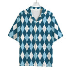 Soft Blue Argyle Pattern Print Rayon Hawaiian Shirt