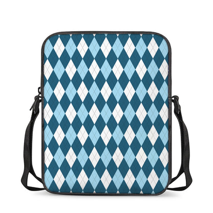 Soft Blue Argyle Pattern Print Rectangular Crossbody Bag
