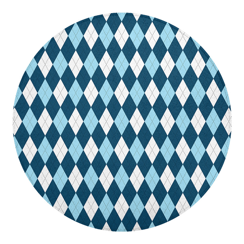 Soft Blue Argyle Pattern Print Round Blanket