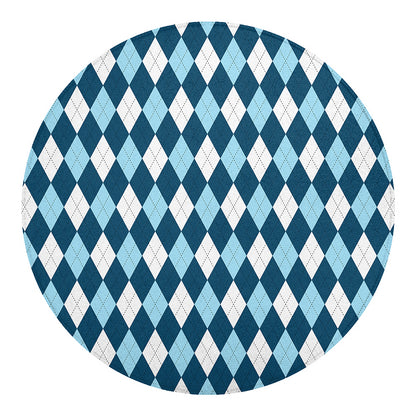 Soft Blue Argyle Pattern Print Round Blanket