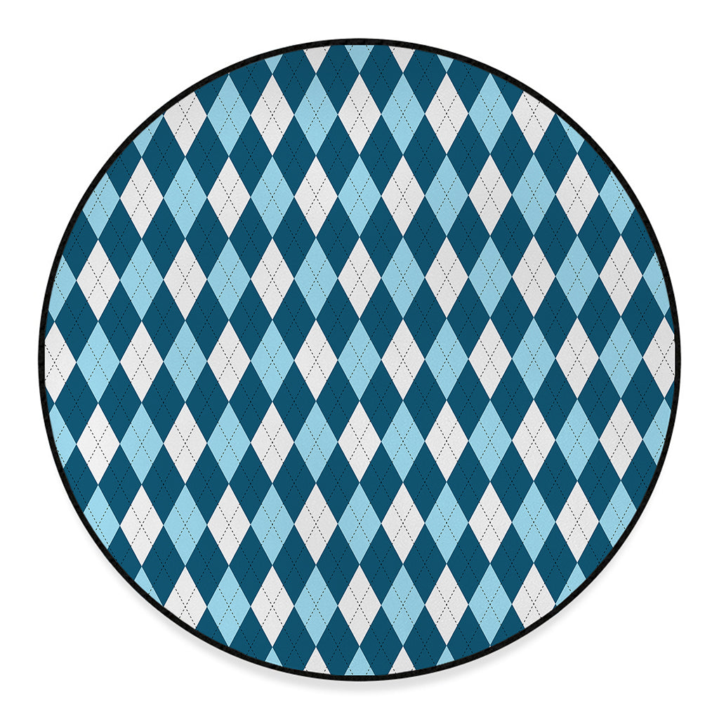 Soft Blue Argyle Pattern Print Round Floor Mat