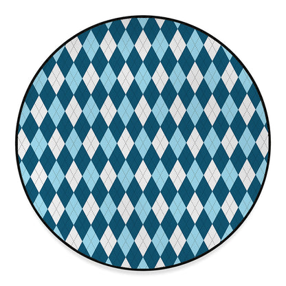 Soft Blue Argyle Pattern Print Round Floor Mat