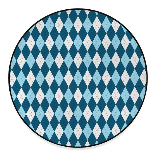 Soft Blue Argyle Pattern Print Round Floor Mat